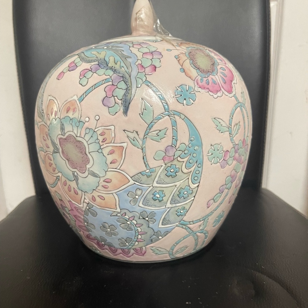 ginger jar vintage pink jar chinese large colorful pastel house warming